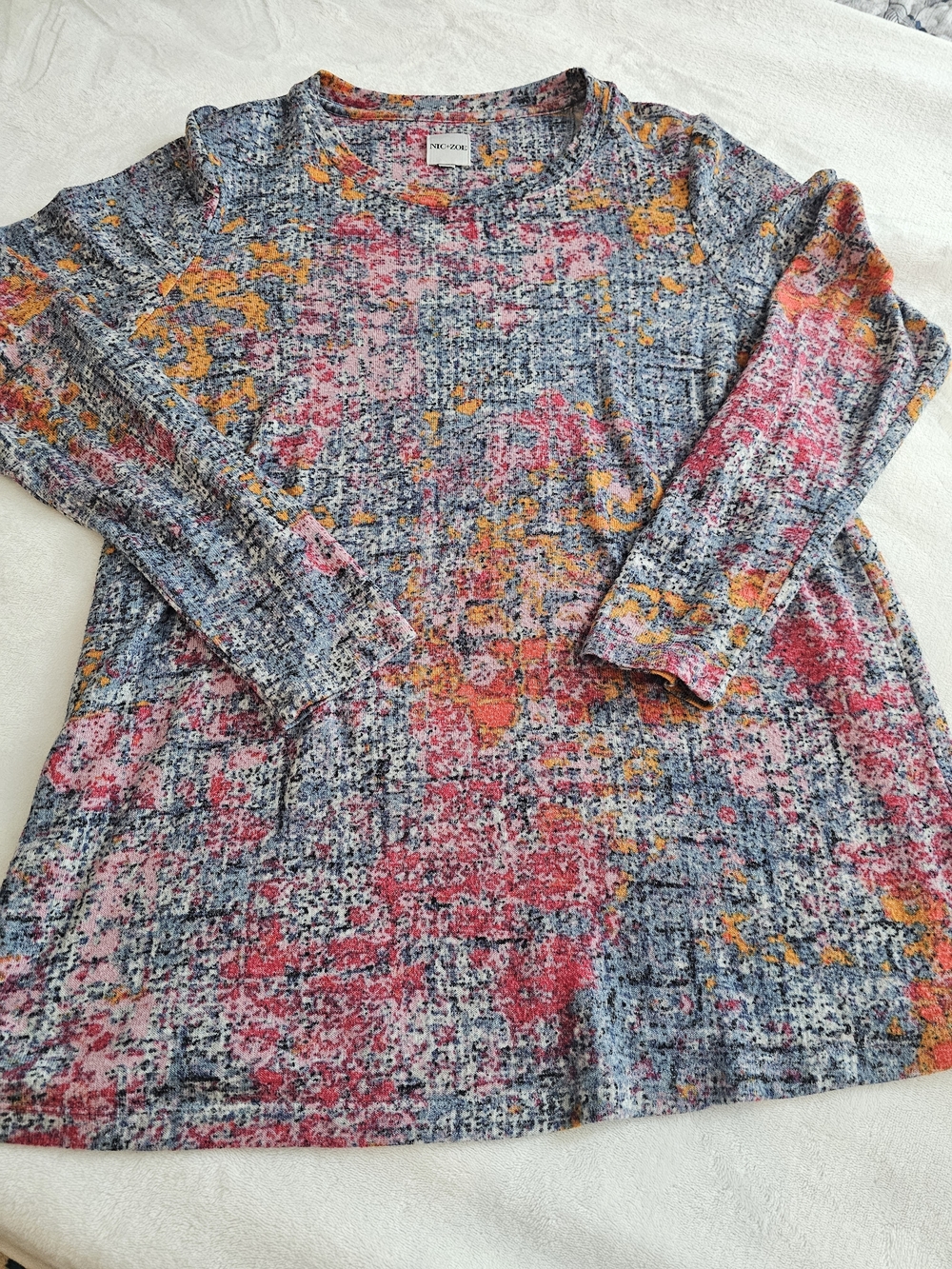NIC+ZOE Multicolor Long Sleeve Soft Sweater Top - Pink, Blue & Yellow